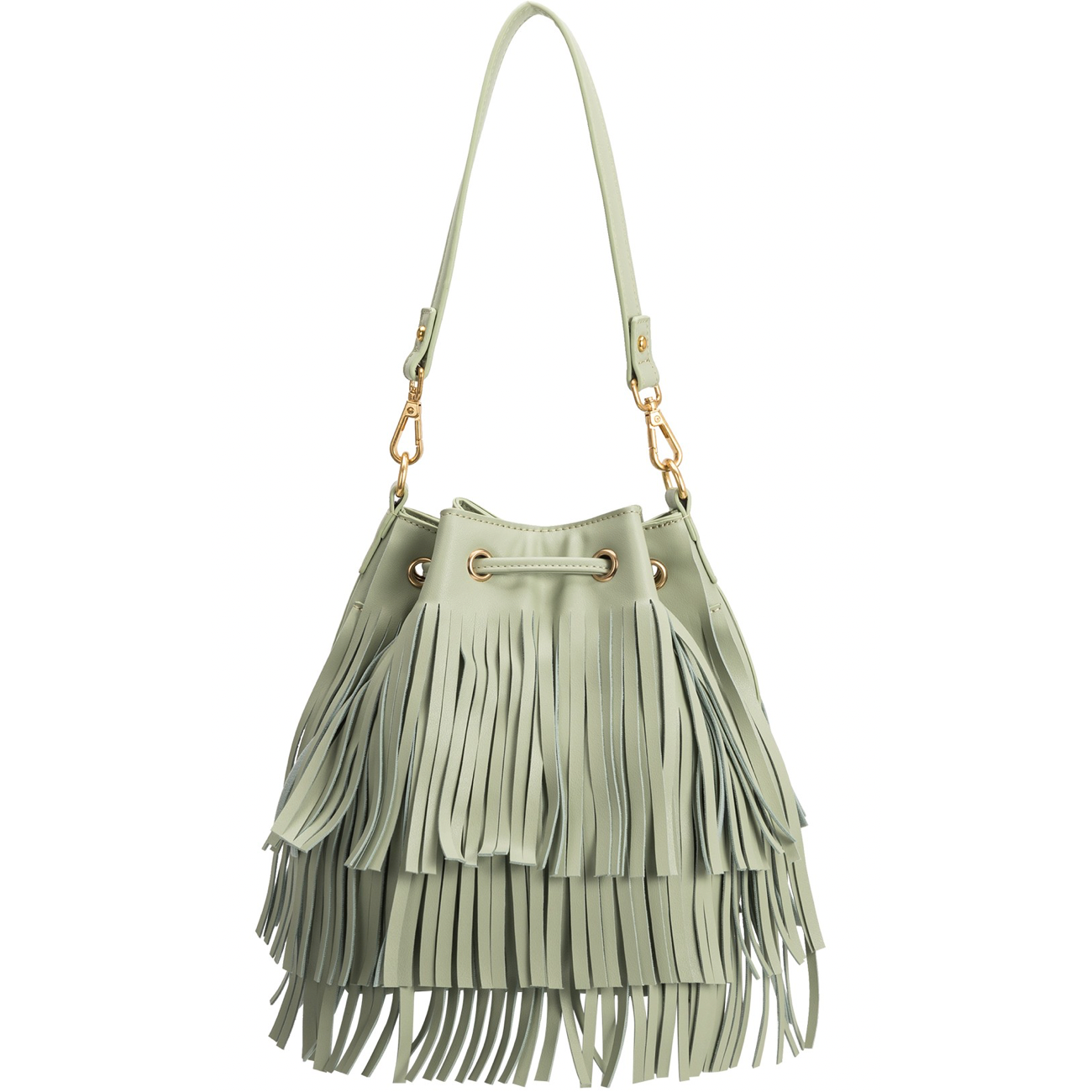 Green Leather Fringe Bag Bamboo Handle Shoulder Vintage Handbags